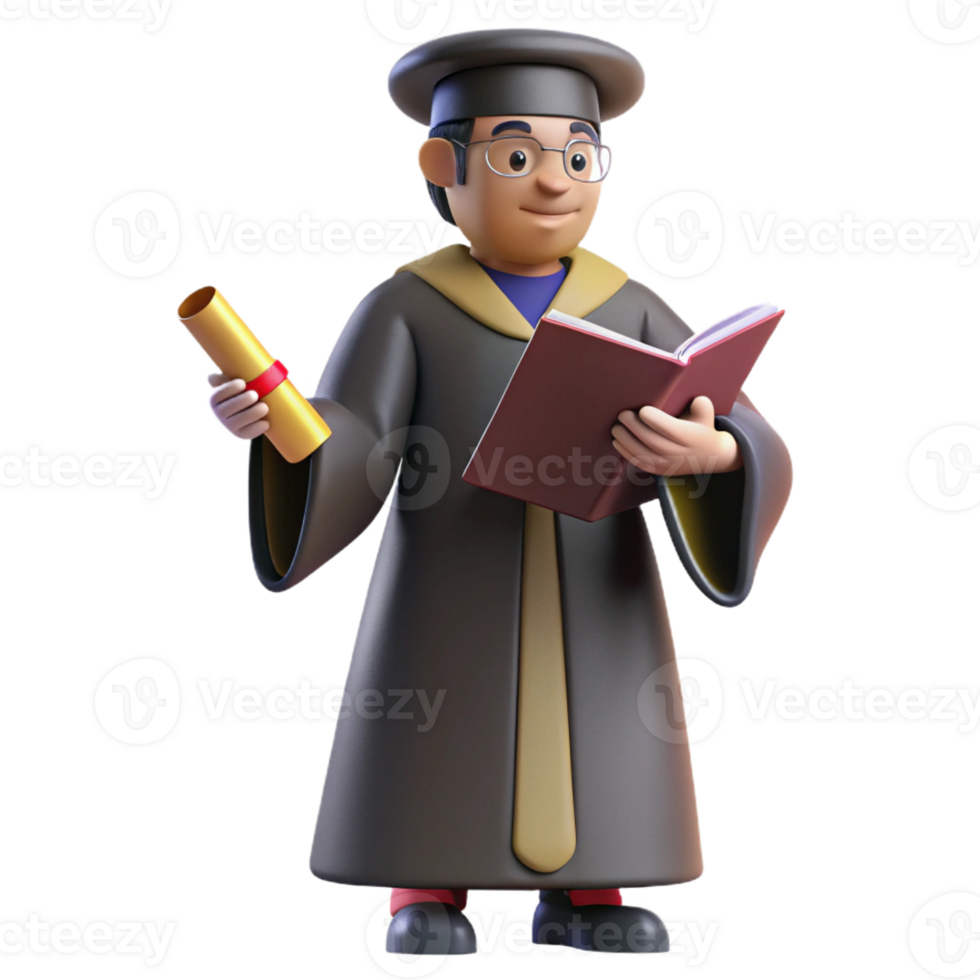 impressive creative Graduate 3D Render, Happy Student with Diploma high quality png