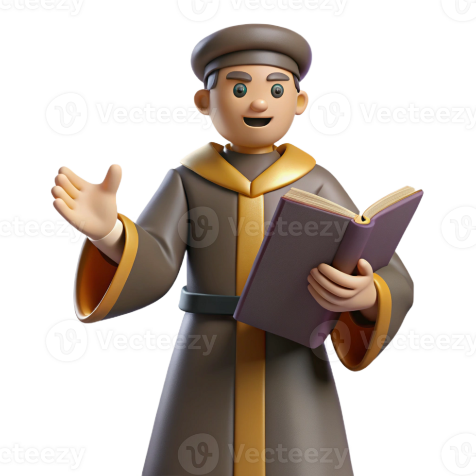 impressive rustic 3D Render Cartoon Scholar Holding Book premium png