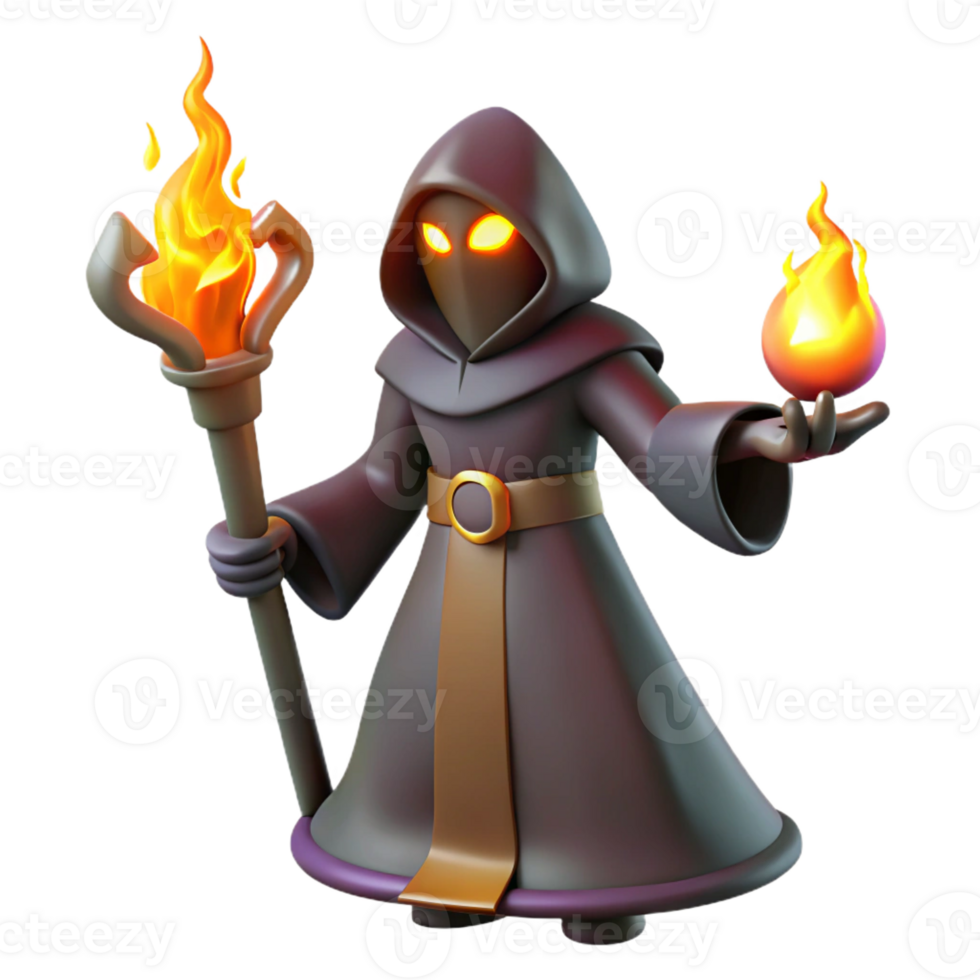 stunning minimalist 3D Render Dark Wizard with Fire professional png