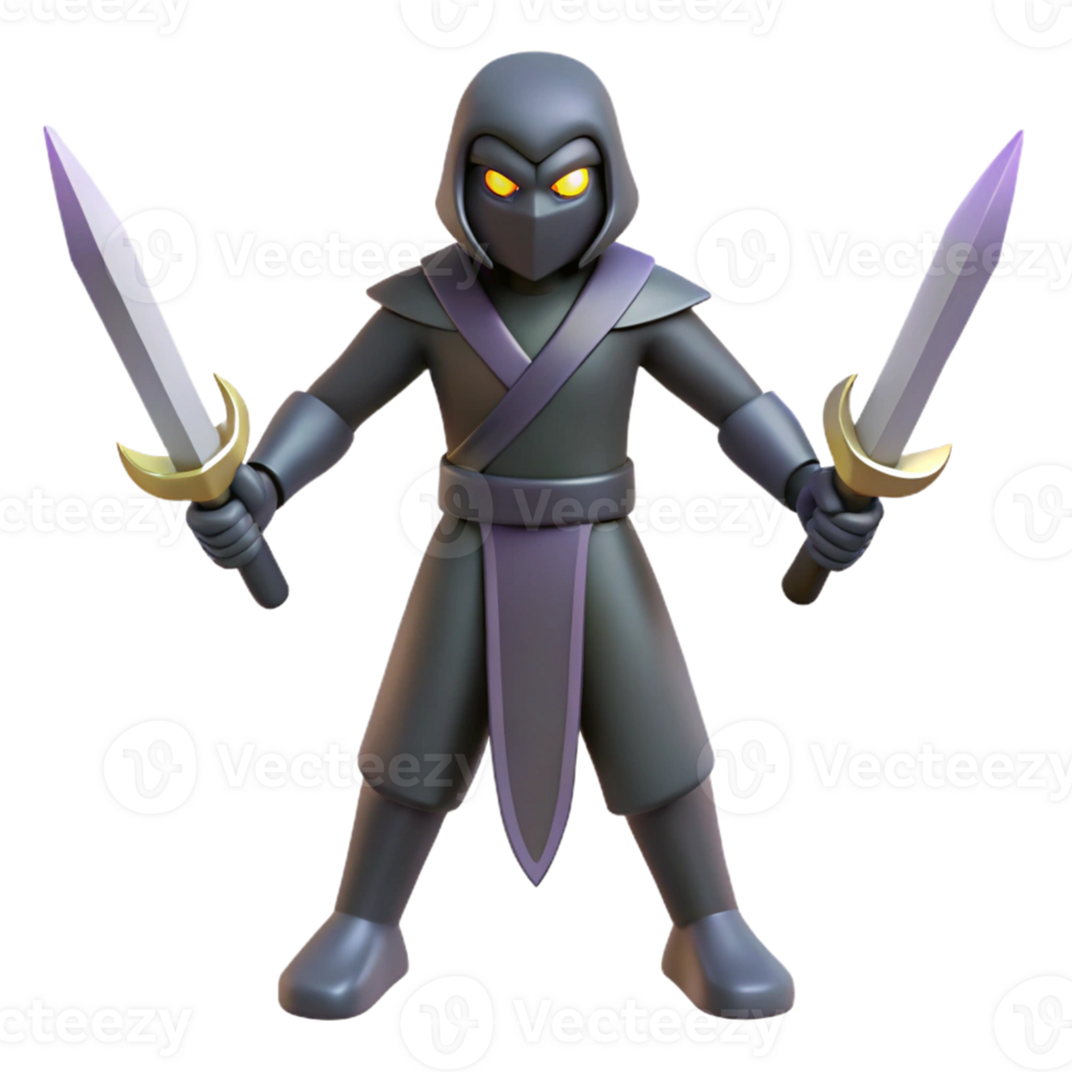 impressive vintage 3D Cartoon Ninja Swordsman Illustration genuine png