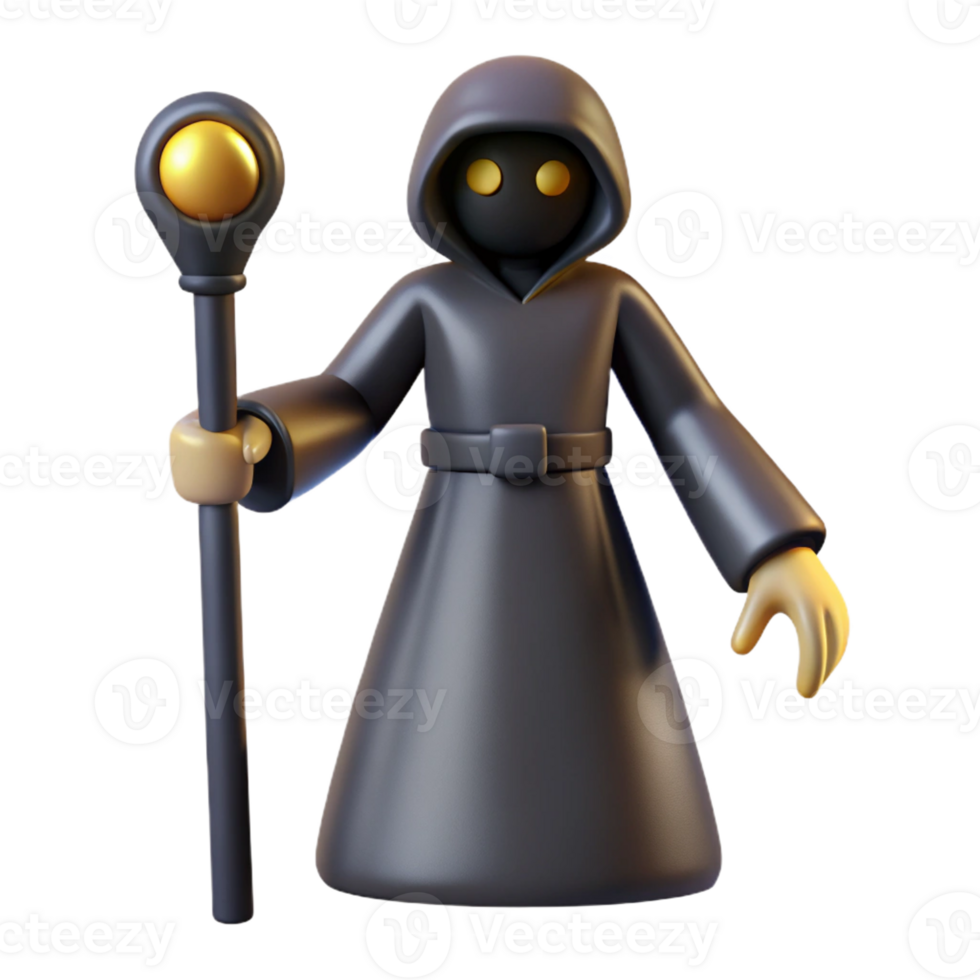 dramatic modern 3D Render Mysterious Dark Wizard Staff authentic png