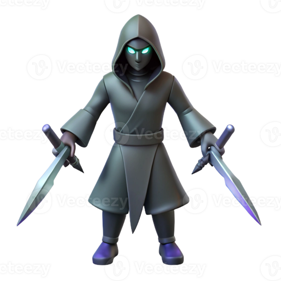 impressive rustic 3D Render of Hooded Figure with Daggers detailed png