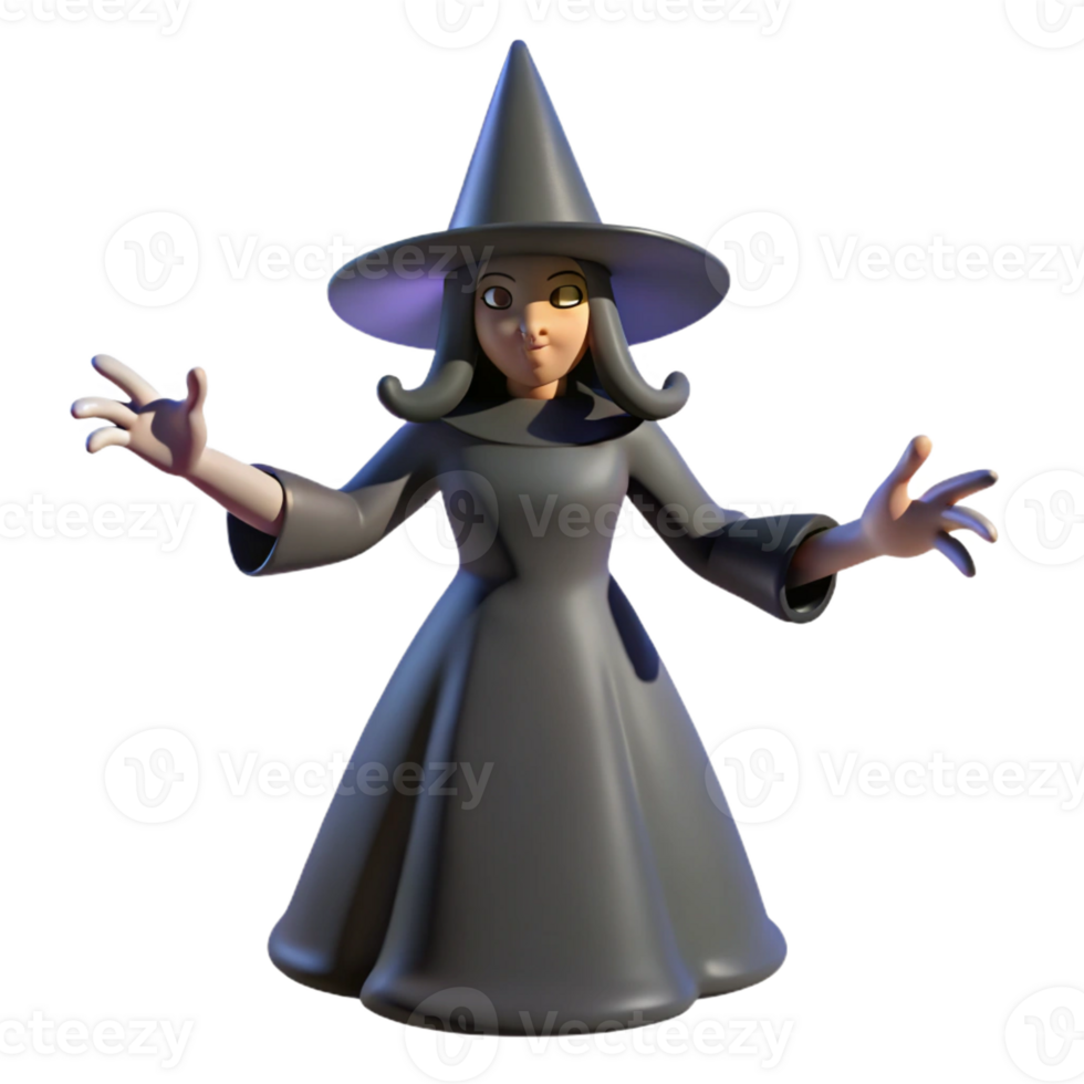 stunning minimalist 3D Cartoon Witch Illustration high resolution png