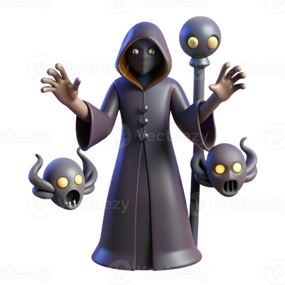 elegant minimalist 3D Cartoon Dark Wizard Illustration detailed png