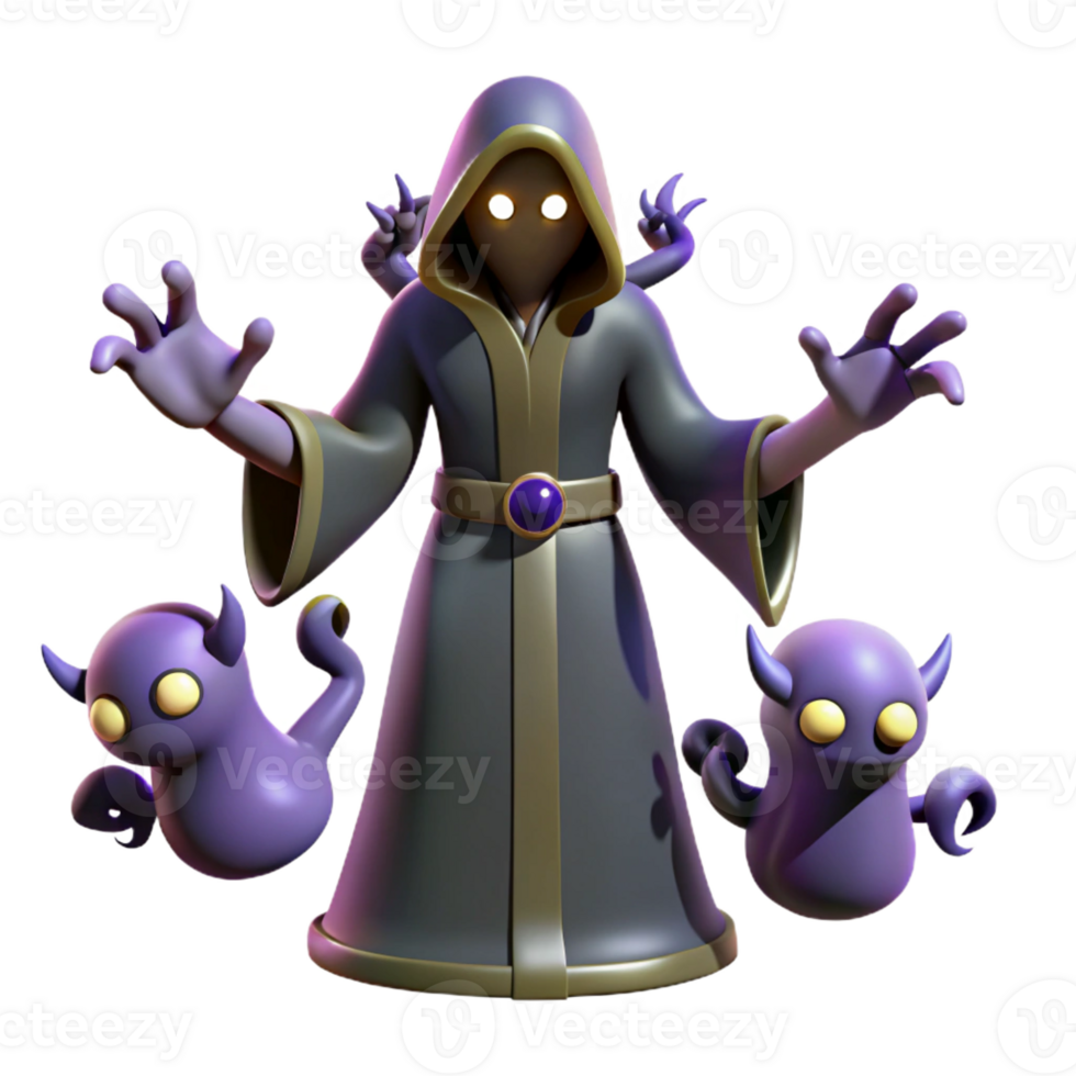 vibrant classic 3D Render of a Dark Wizard and Imps genuine png