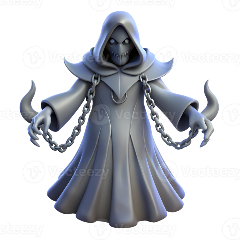 wonderful vintage 3D Render Spectral Figure in Grey Robe detailed png