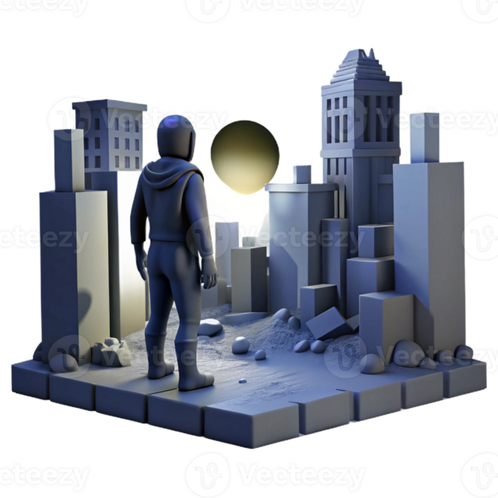 serene rustic Post Apocalyptic City 3D Illustration premium png