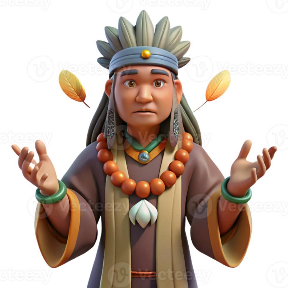 serene classic 3D Render of Wise Native American Shaman authentic png