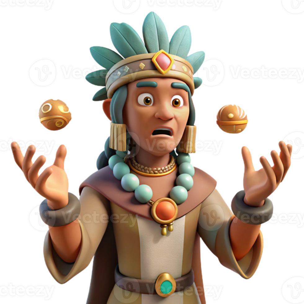elegant vintage 3D Render of Worried Indigenous Person Juggling Orbs professional png