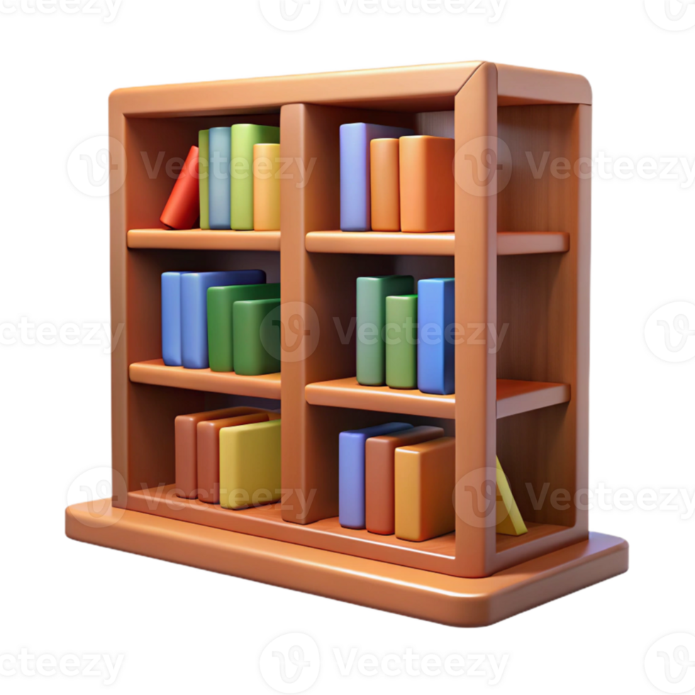 wonderful rustic Colorful Bookshelf 3D Illustration high quality png