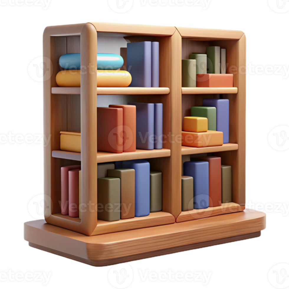 serene modern Wooden Bookshelf 3D Render 4K png