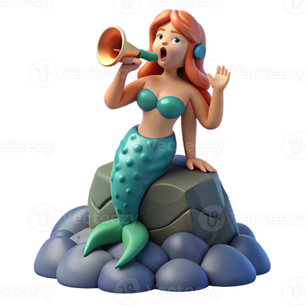 elegant vintage 3D Render Mermaid Announcing News authentic png