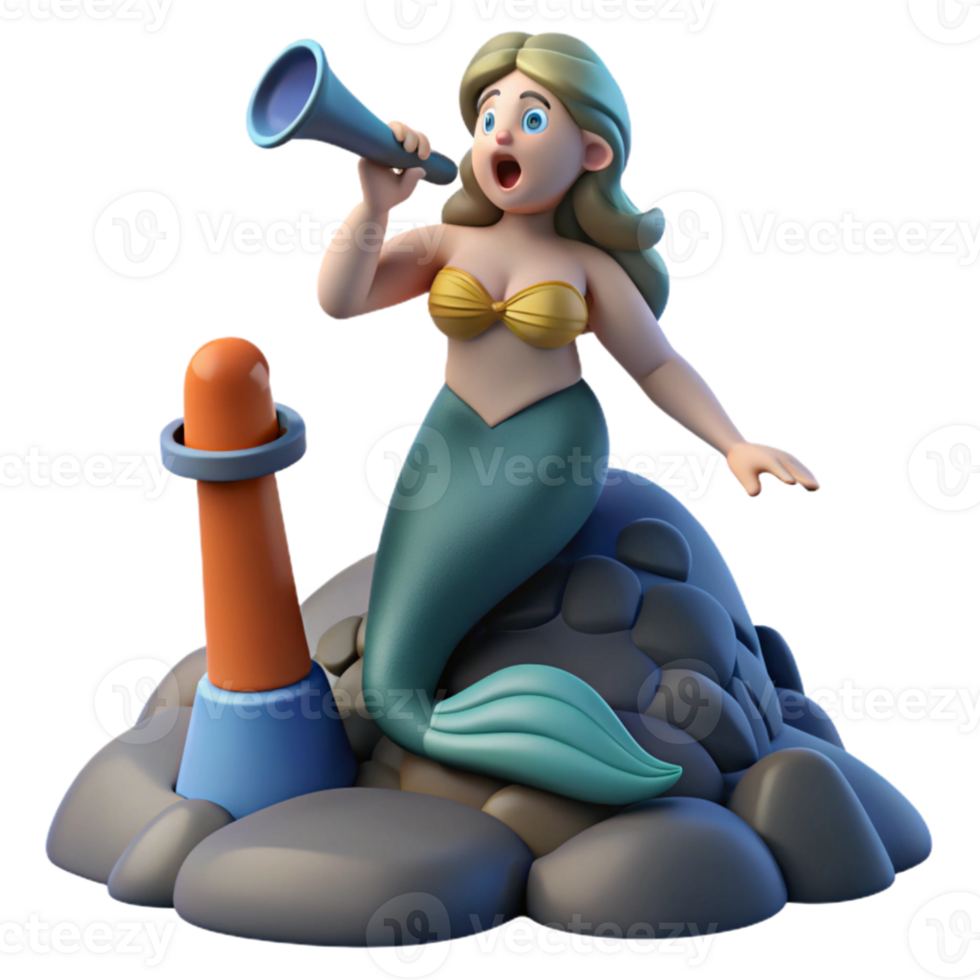vibrant artistic 3D Render Mermaid Lookout Illustration premium png