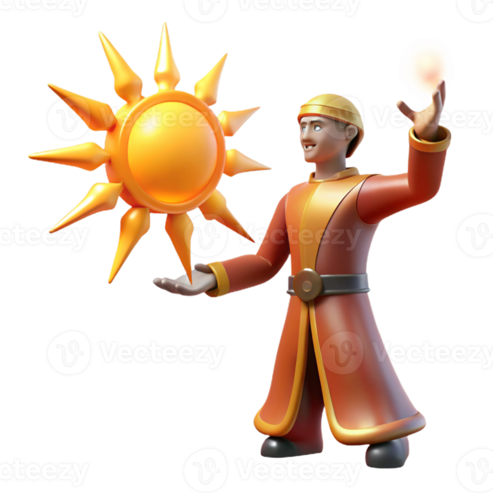 serene rustic 3D Render Sun Wizard Illustration genuine png