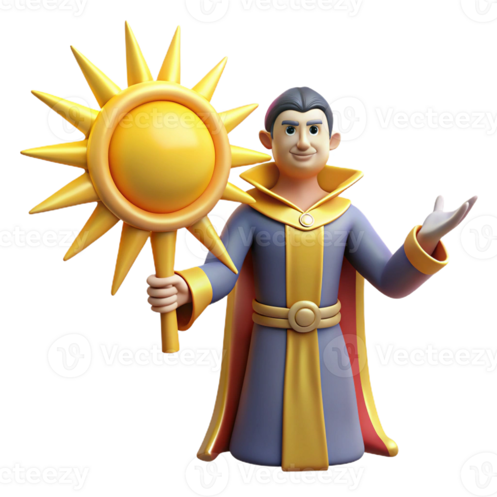 extraordinary vintage 3D Cartoon Wizard Sun Illustration high resolution png