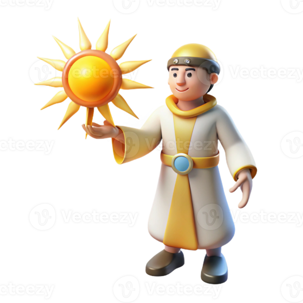 serene vintage 3D Render Sun Priest Fantasy Character Illustration detailed png