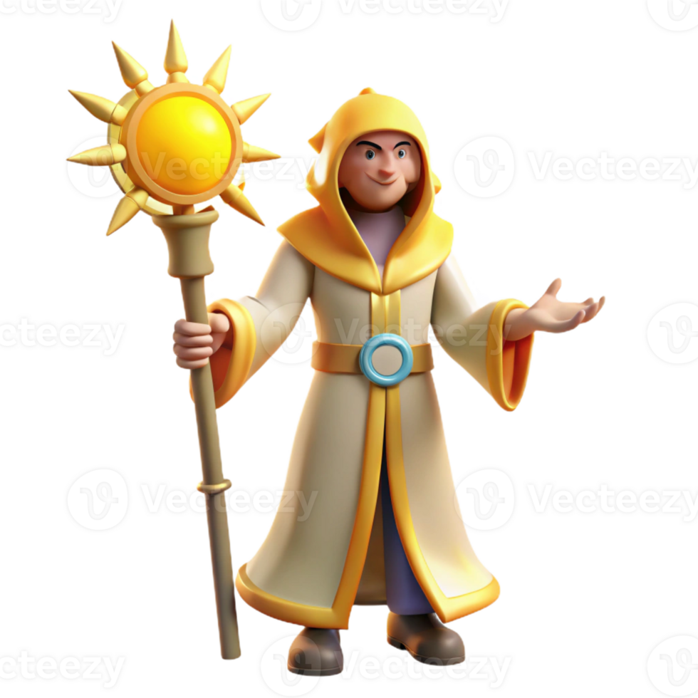 magnificent abstract 3D Render of Friendly Cartoon Wizard 4K png