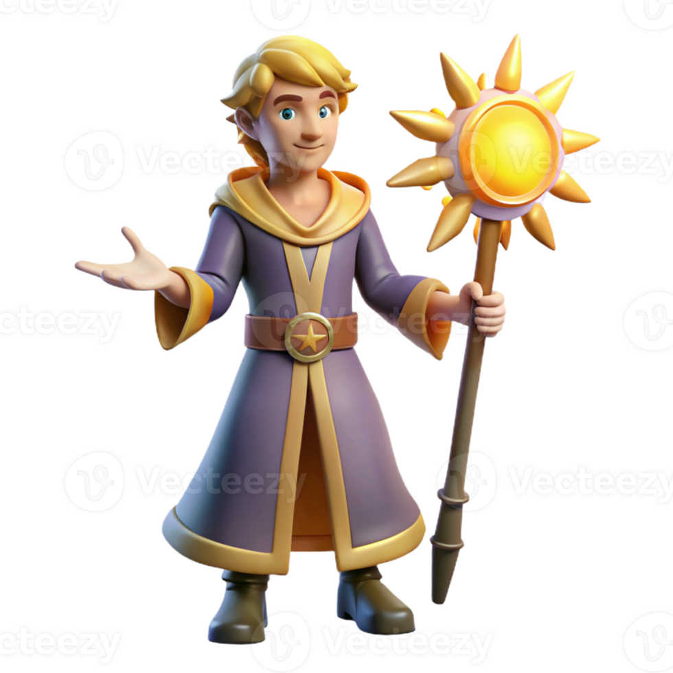 beautiful minimalist Young Wizard 3D Render high resolution png
