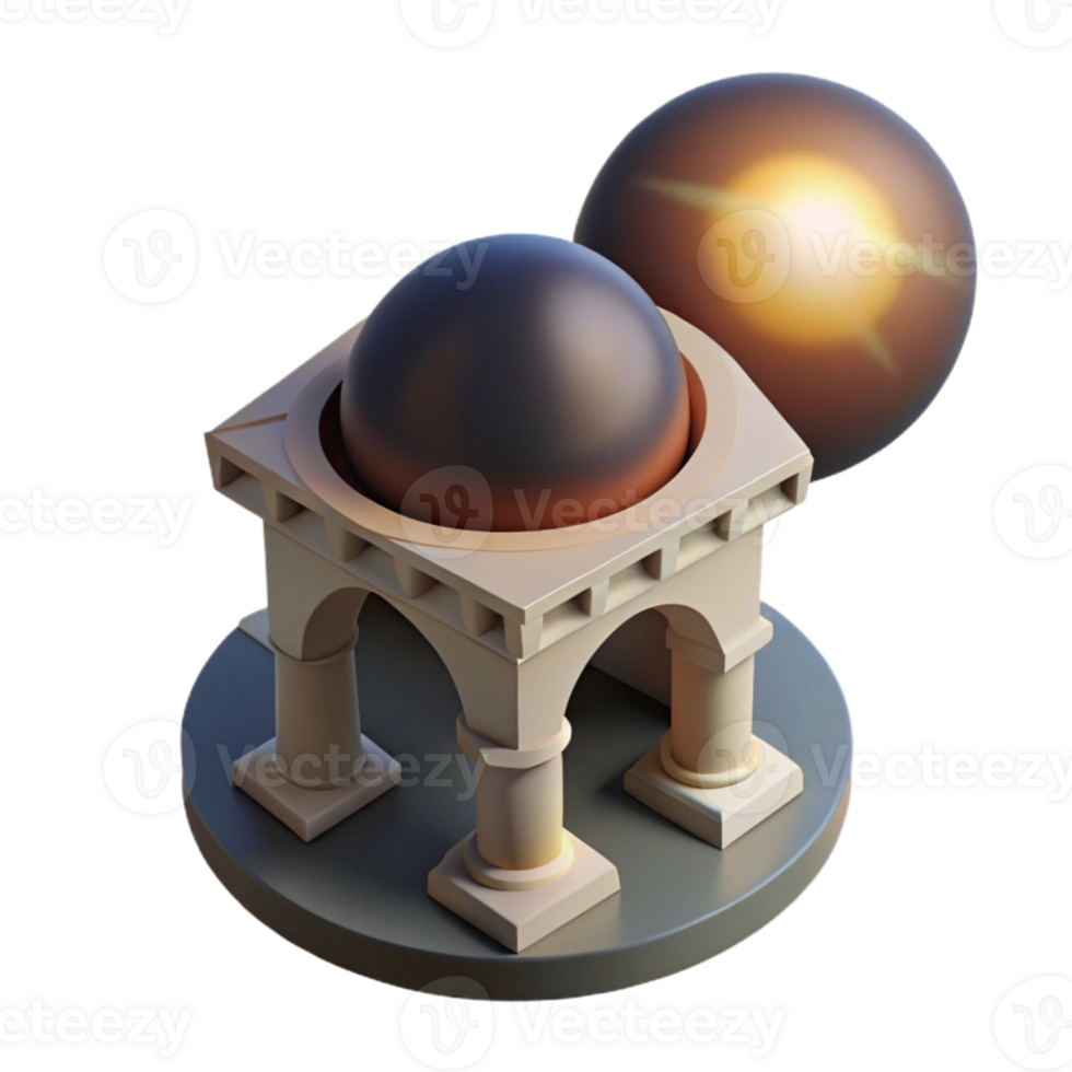 serene artistic 3D Render of Classical Dome Structure with Glowing Orb 4K png