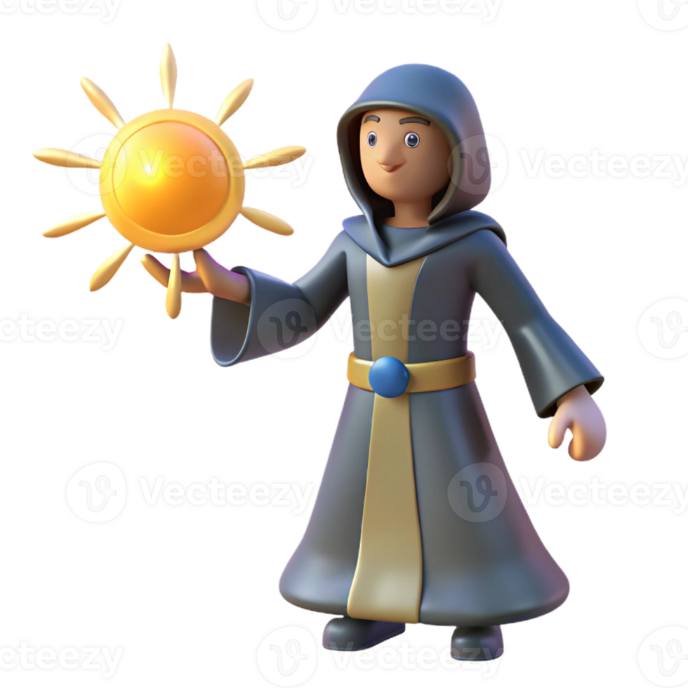 extraordinary rustic 3D Cartoon Wizard with Sun Illustration premium png