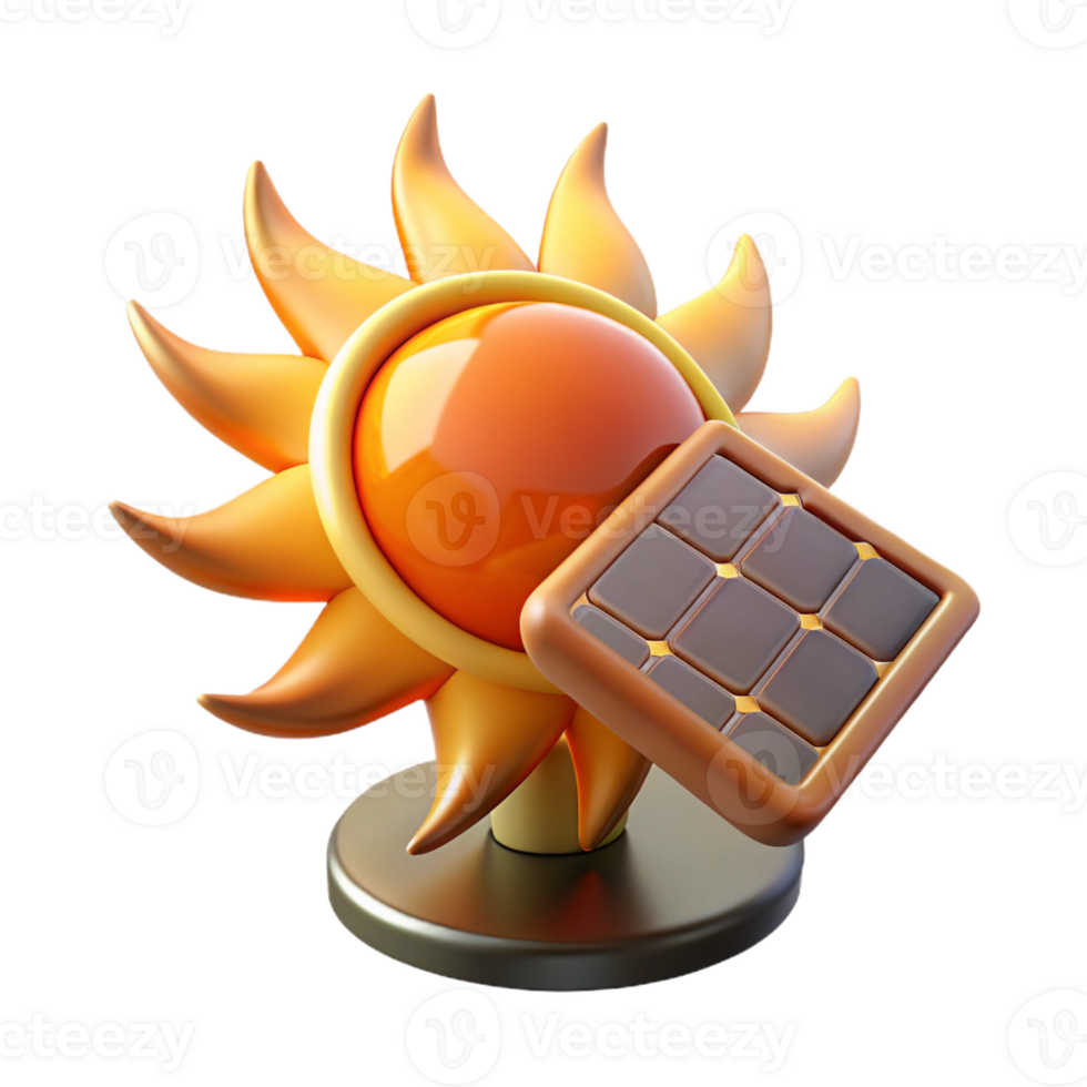 serene creative 3D Sun and Solar Panel Illustration authentic png