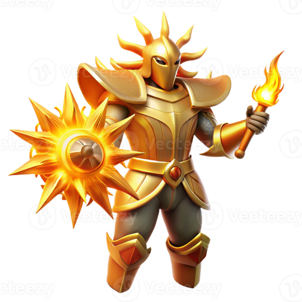 vibrant contemporary Golden Sun Knight 3D Illustration original png