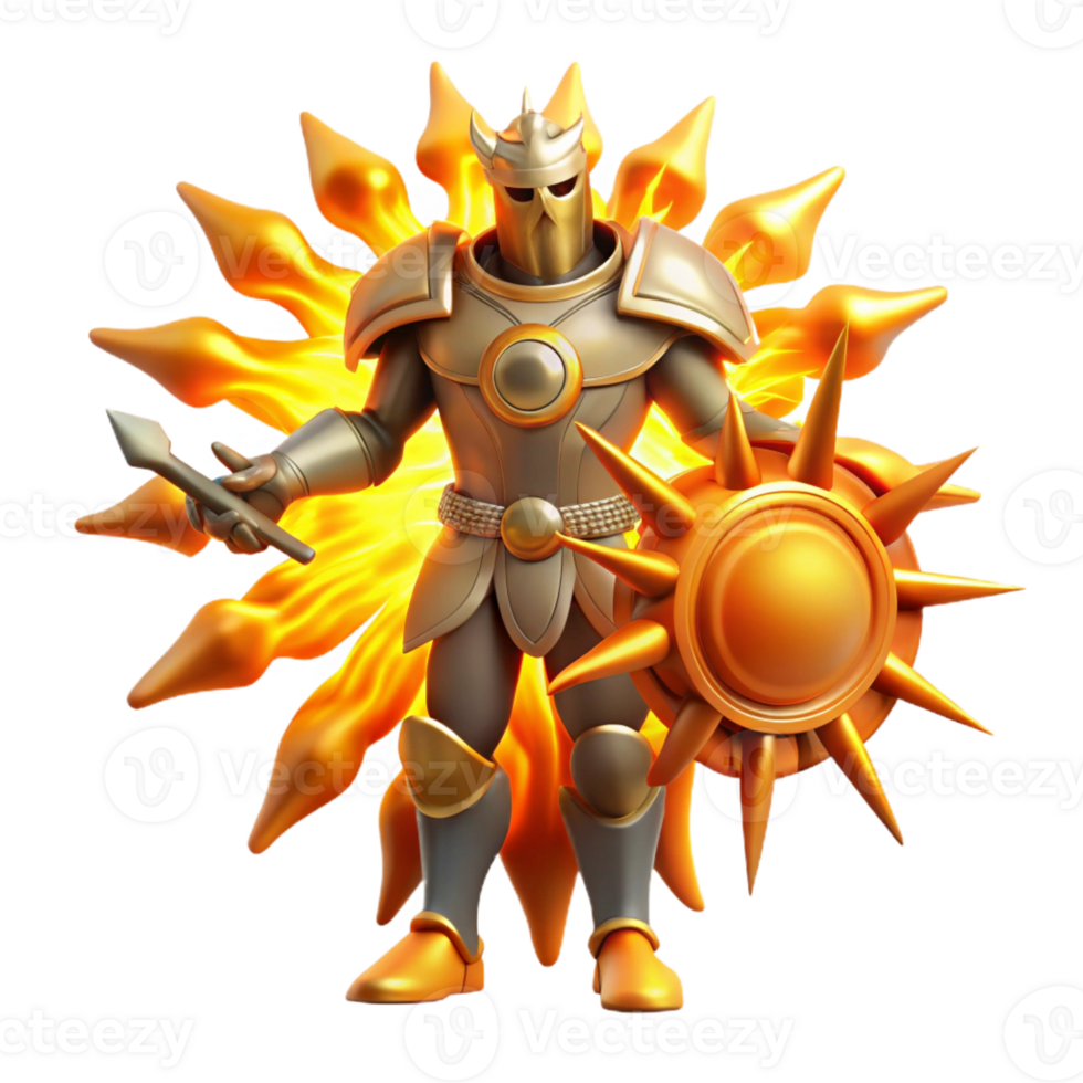 dramatic traditional Golden Sun Knight 3D Illustration 4K png