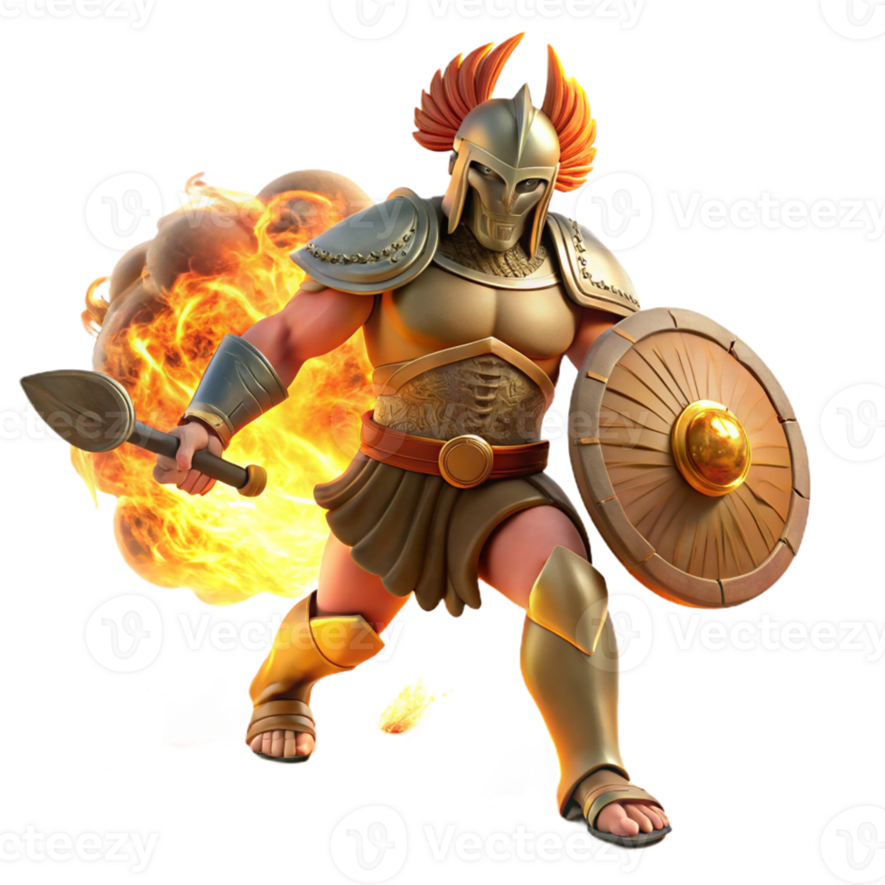 stunning rustic Fiery Warrior 3D Illustration exclusive png