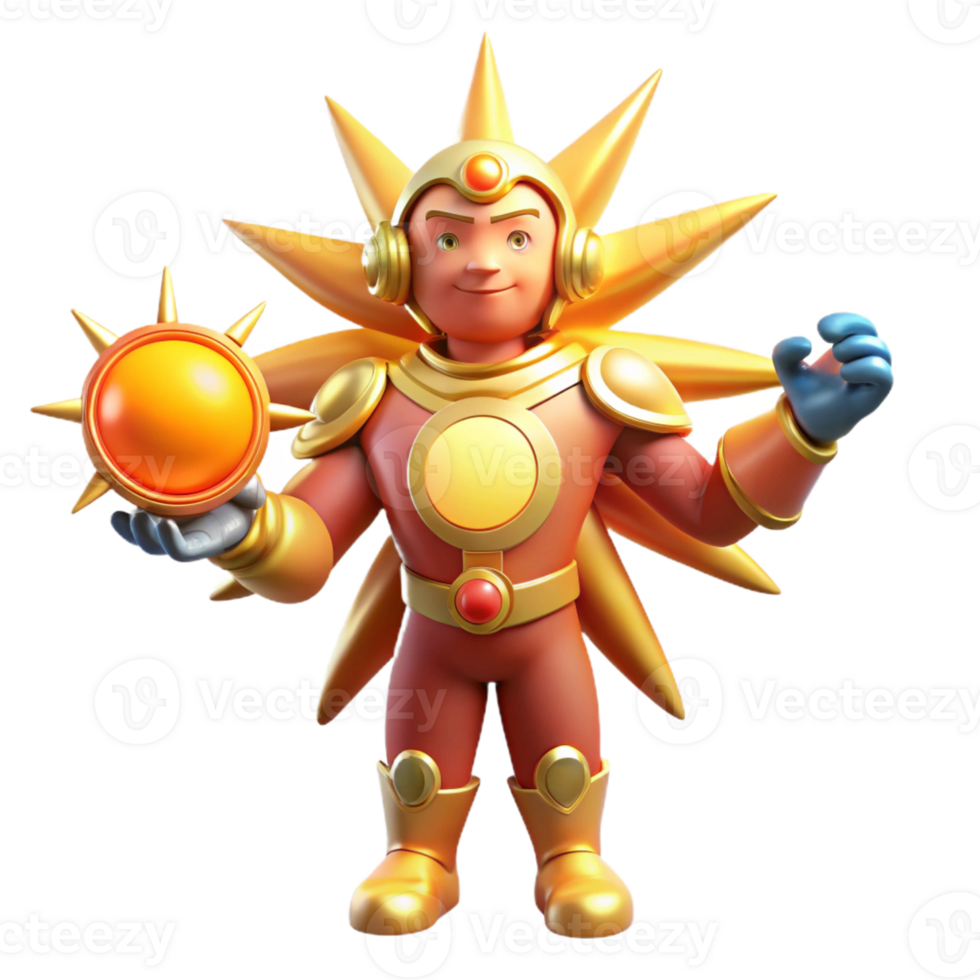 vibrant rustic 3D Sun Hero Cartoon Illustration detailed png
