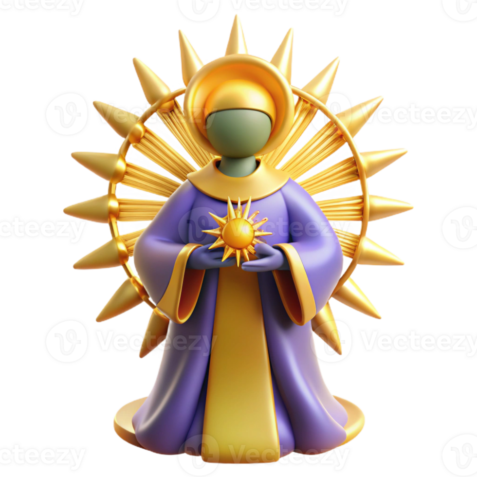 serene rustic 3D Render Celestial Being Golden Sun Illustration detailed png
