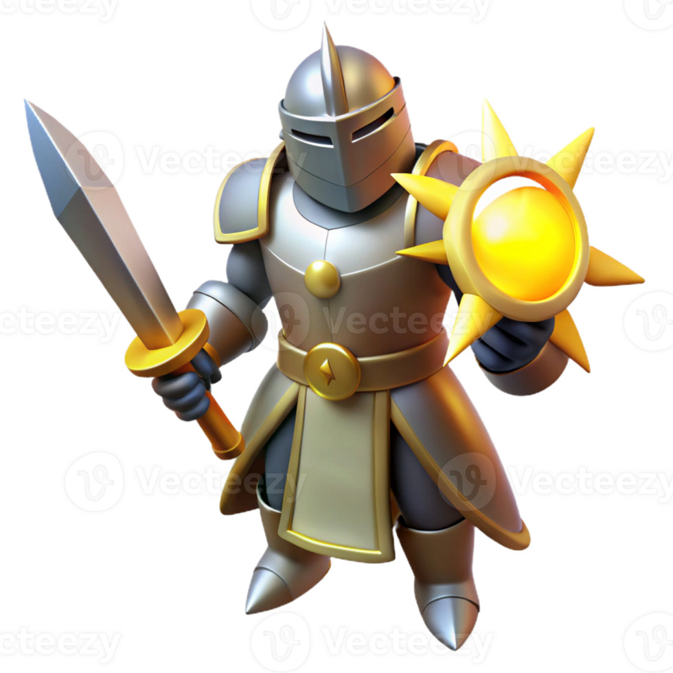 vibrant minimalist 3D Render of a Cartoon Knight high resolution png