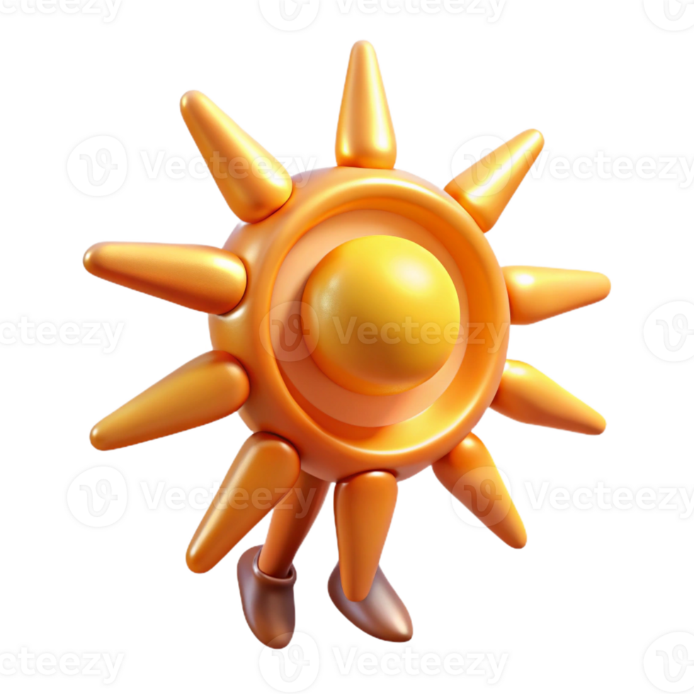 serene creative Cute 3D Sun Illustration, Golden Rays, Cartoon Character professional png
