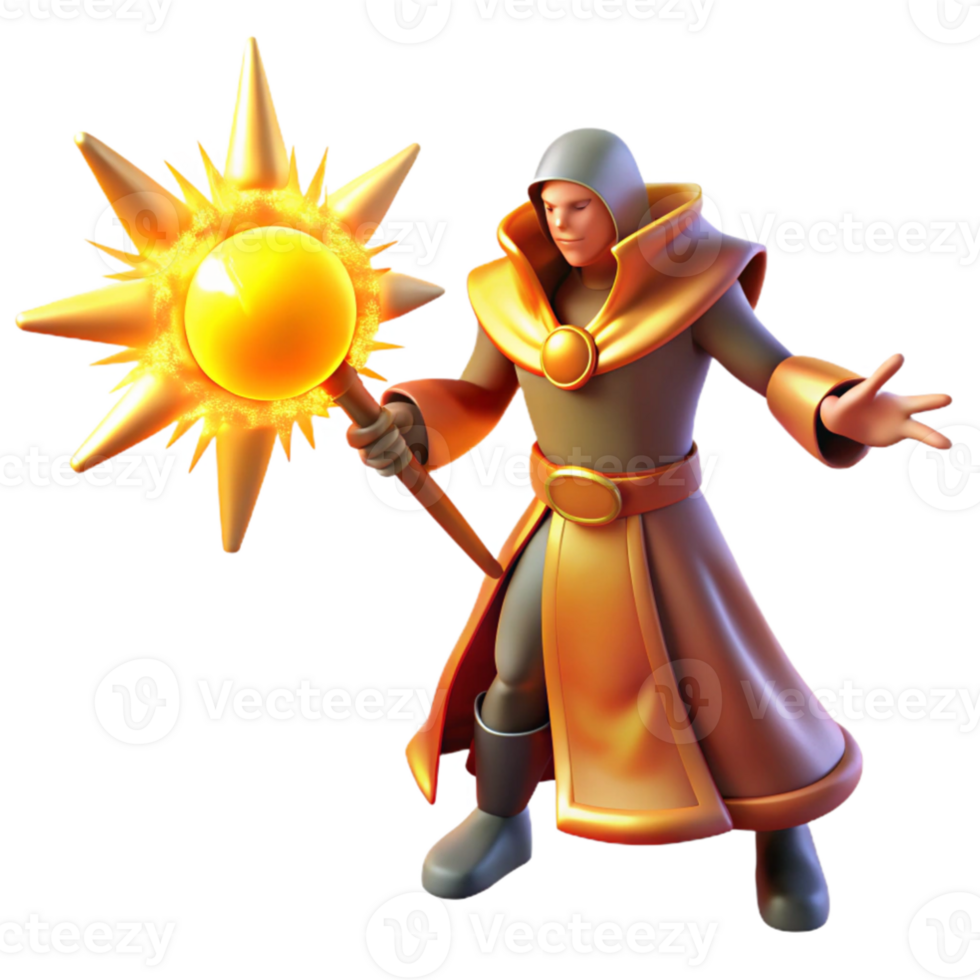 dramatic rustic Golden Wizard 3D Render genuine png