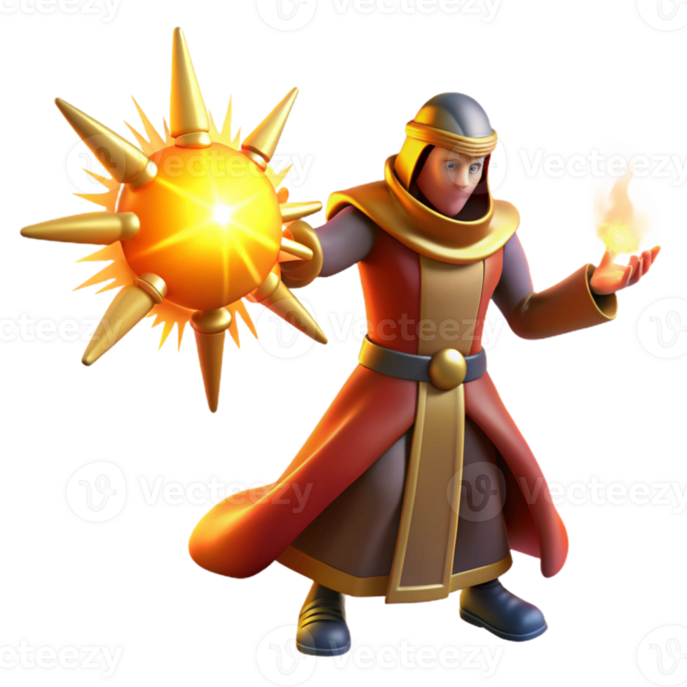 vibrant rustic Wizard 3D Render, Fantasy Mage exclusive png