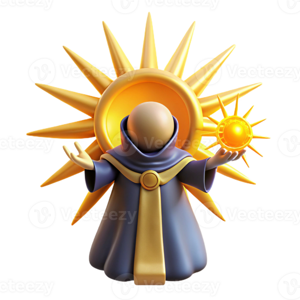 dramatic minimalist 3D Sun Mage Illustration detailed png
