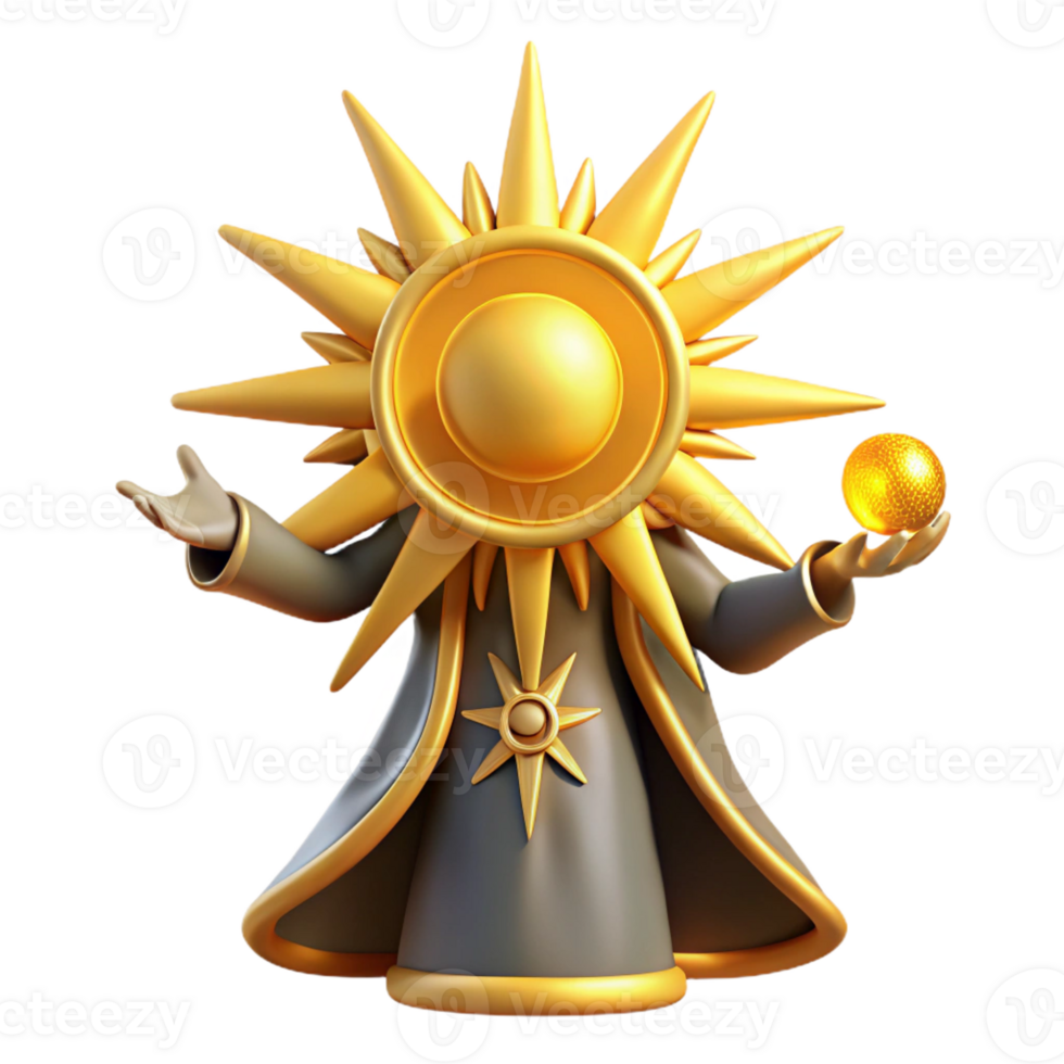 beautiful modern 3D Sun God Illustration, Celestial Being premium png