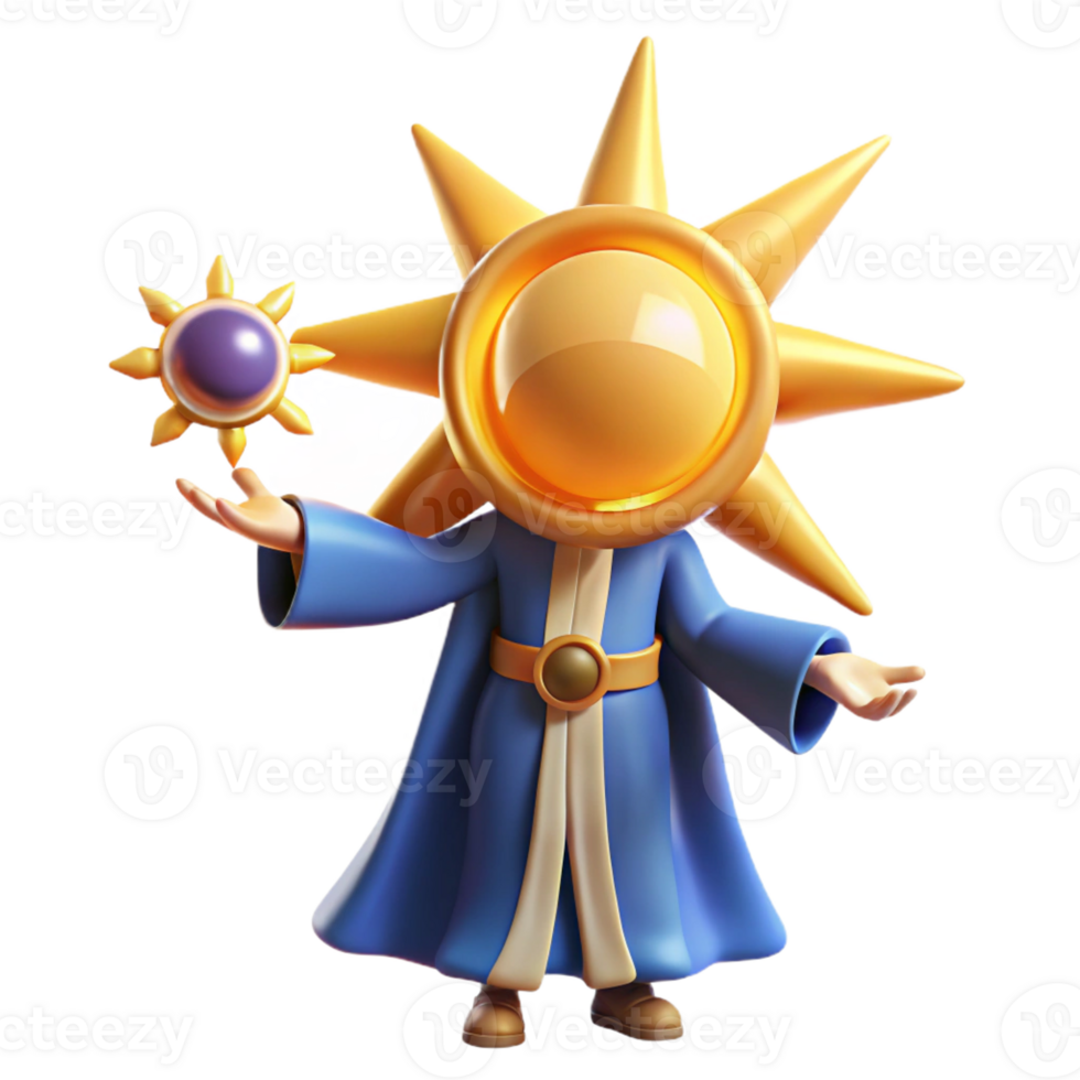 serene contemporary Sun Wizard 3D Render premium png