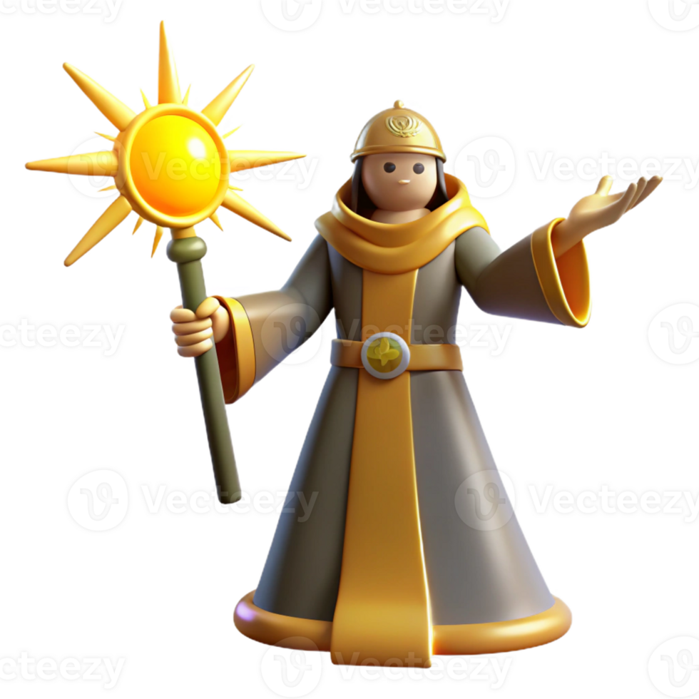 vibrant vintage 3D Render of a Wise Mage professional png