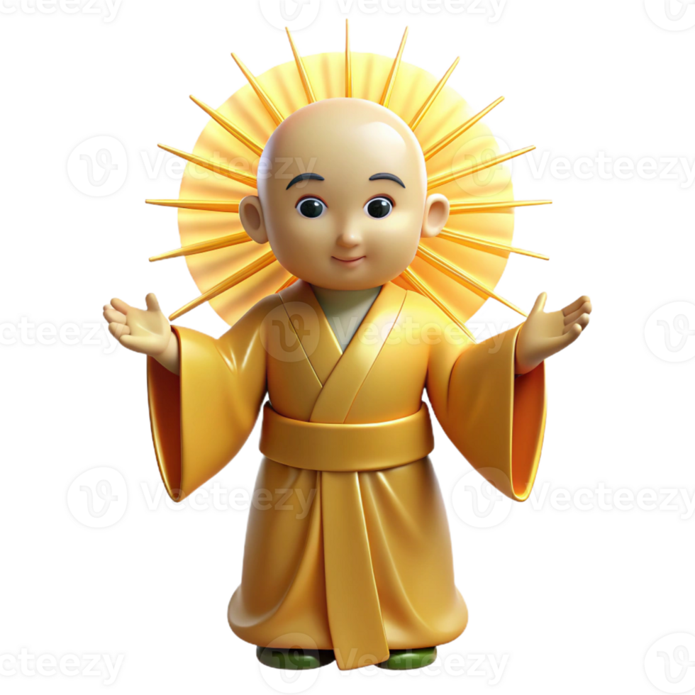 elegant contemporary 3D Cartoon Monk Illustration high quality png