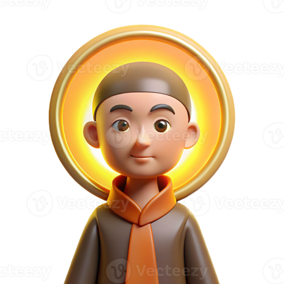 serene abstract 3D Render Monk Boy Halo Illustration high quality png