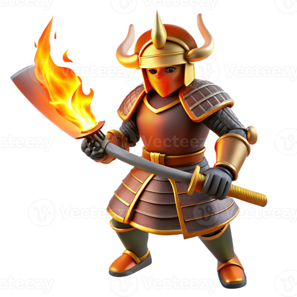 elegant abstract Fiery Samurai 3D Illustration detailed png