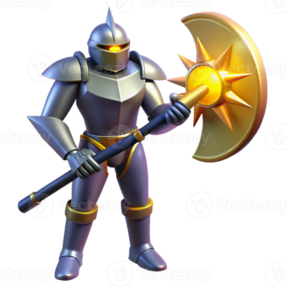 elegant creative 3D Render Knight with Golden Axe original png