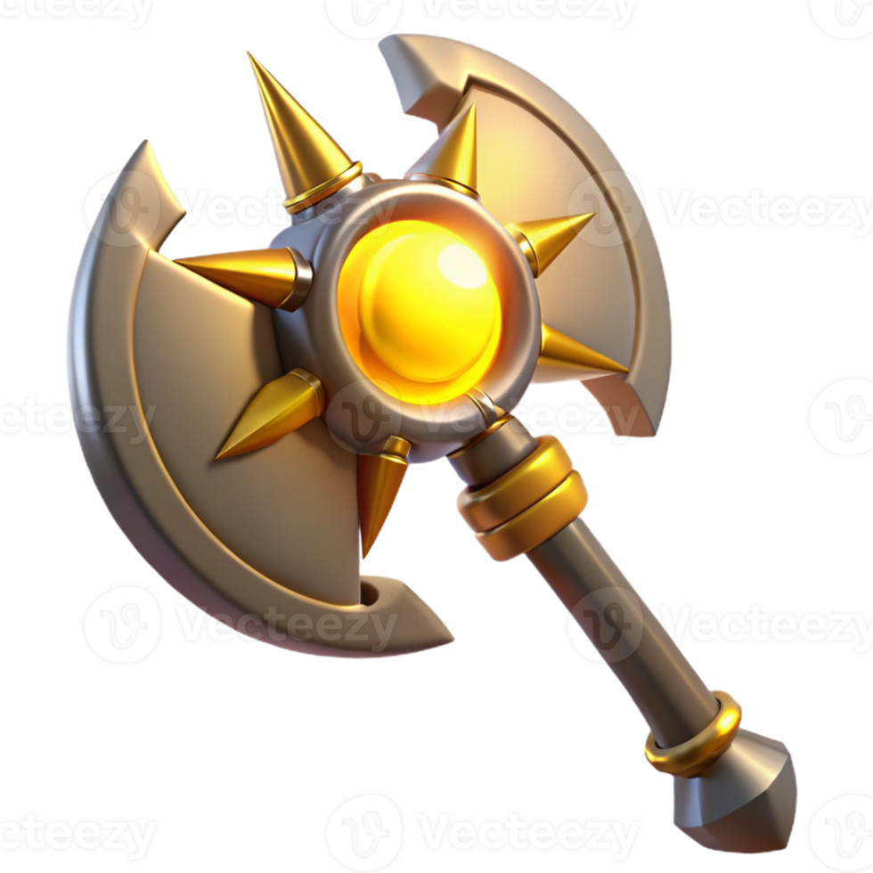 dramatic rustic Glowing 3D Render of Fantasy Battle Axe professional png