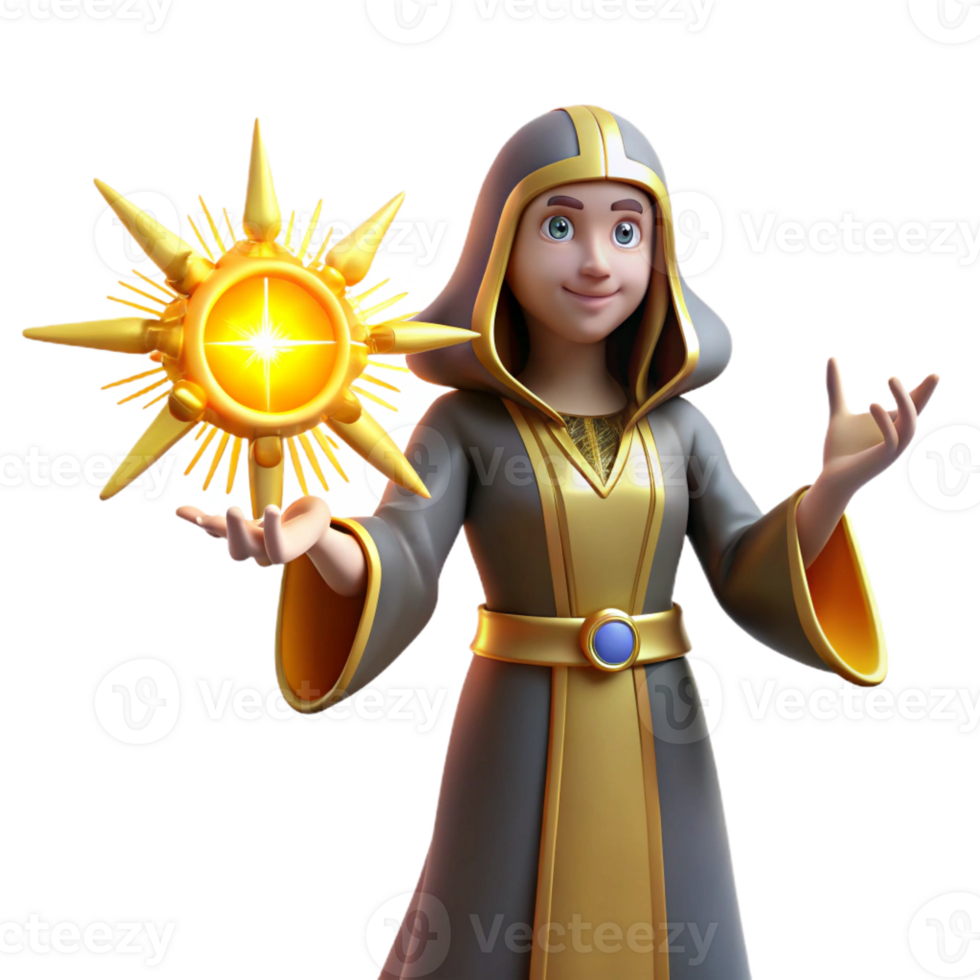 beautiful traditional Young Wizard 3D Render premium png