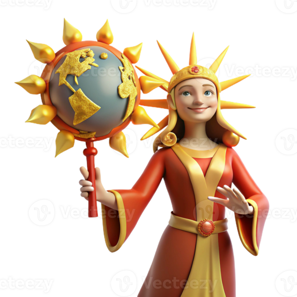 stunning abstract 3D Cartoon Sun Goddess Globe Illustration exclusive png