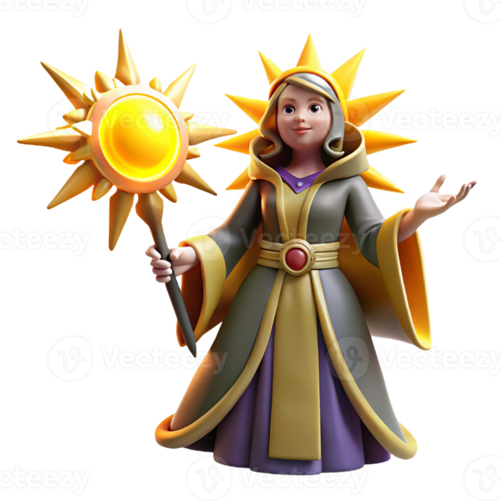 beautiful minimalist 3D Render of a Fantasy Sun Witch genuine png