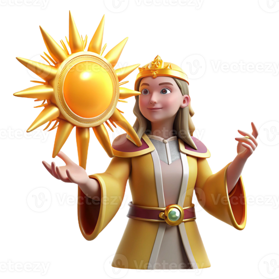 dramatic artistic 3D Illustration Golden Sun Queen original png