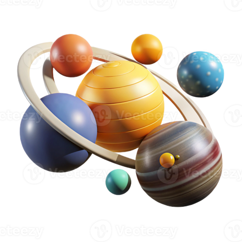 vibrant traditional Colorful 3D Planetary System Illustration high quality png