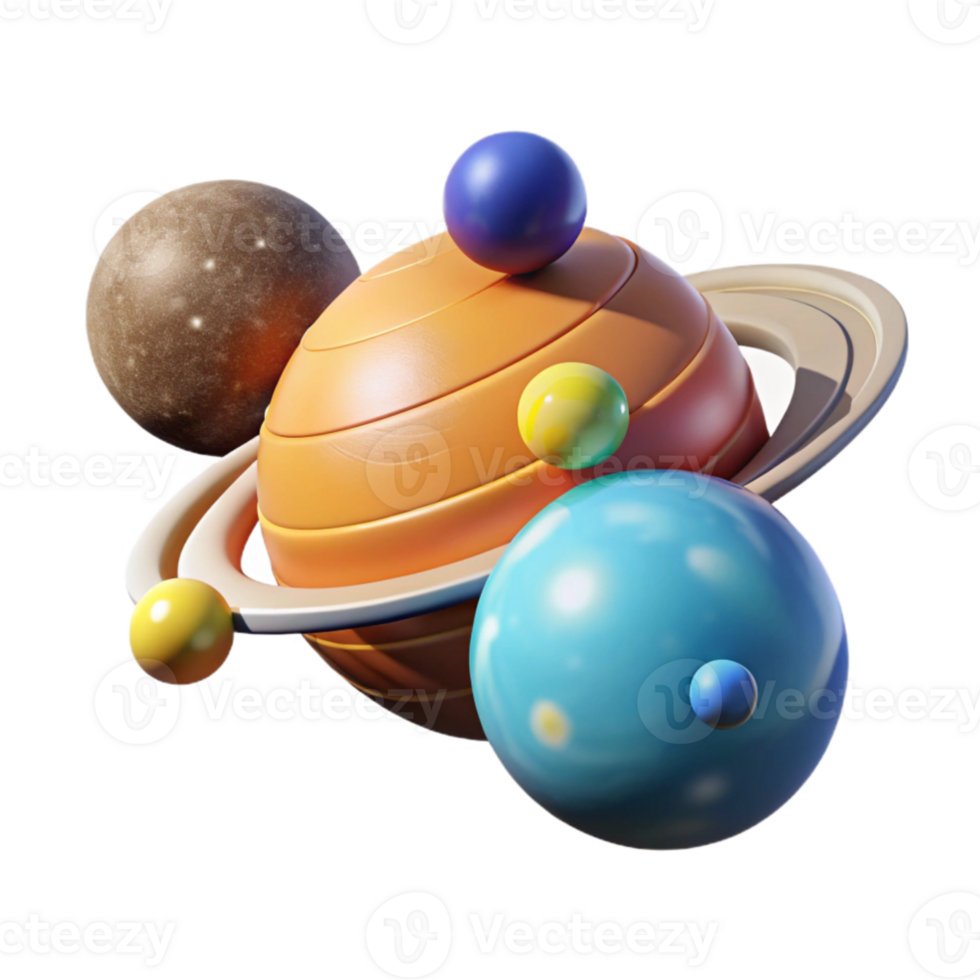 wonderful vintage Colorful 3D Planetary System Illustration original png
