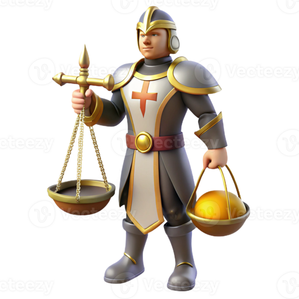 extraordinary classic 3D Render Justice Knight Scales Illustration exclusive png